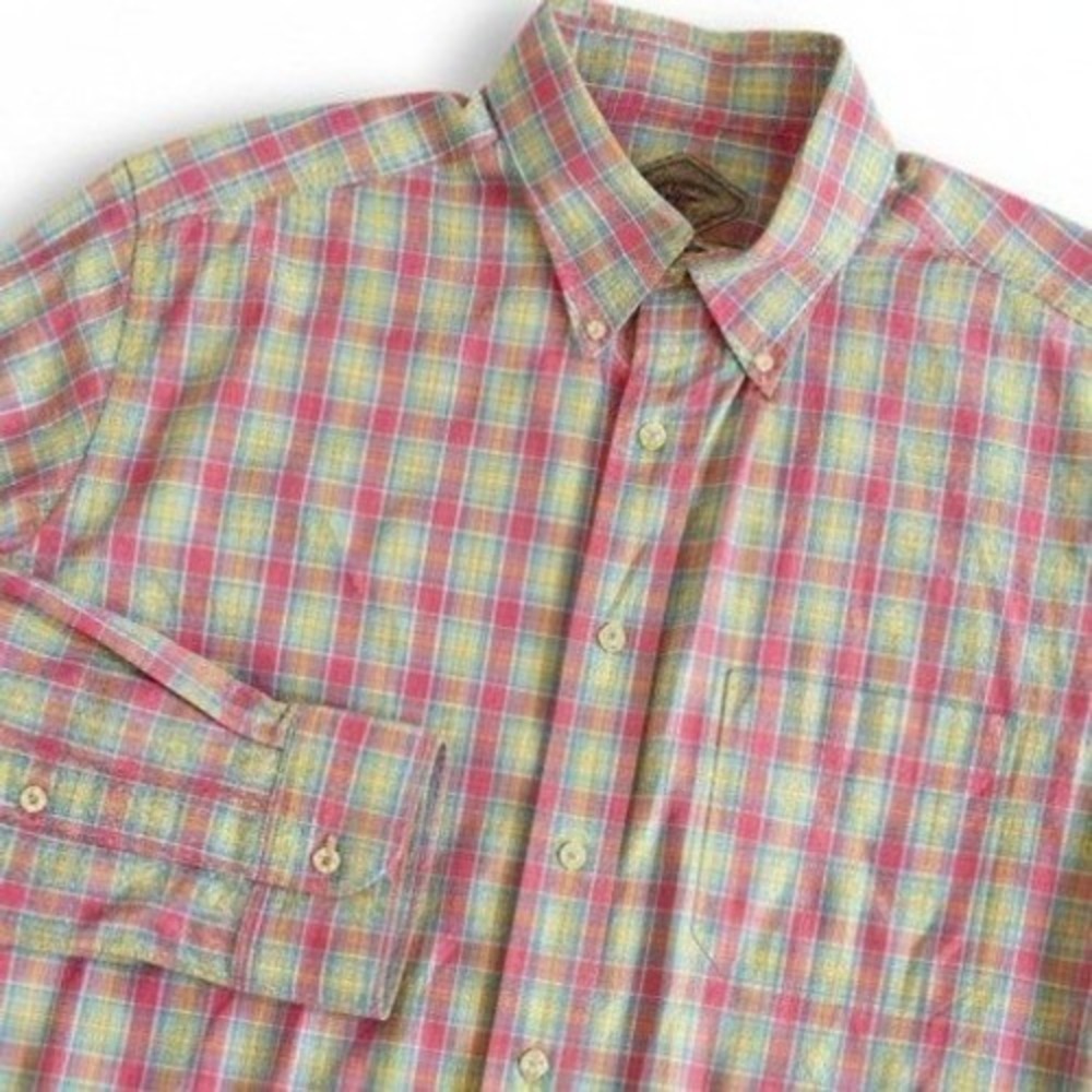 Bills Khakis Sport Shirt Mens XL Pink Yellow Plaid Classic Fit Cotton Long Slv
